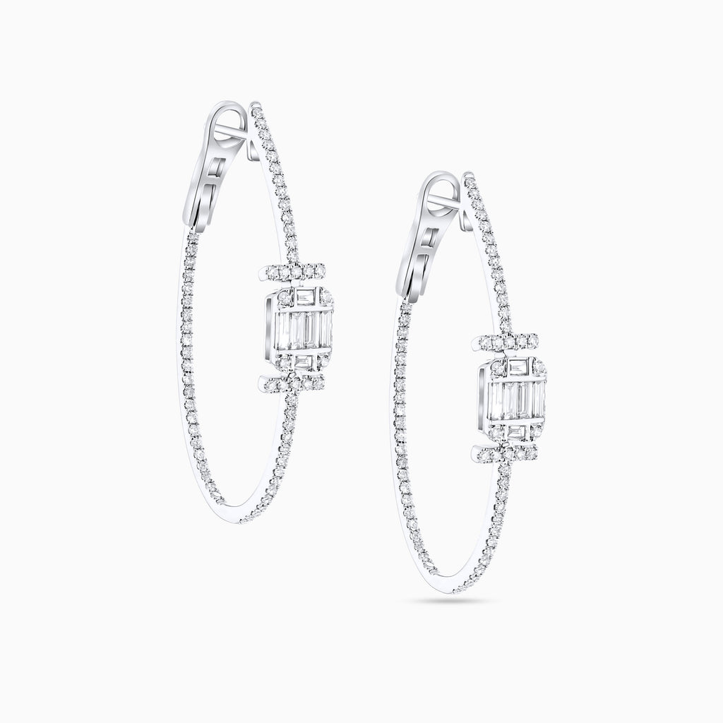 Deco Vintage Hoop Earrings, White Gold and Diamonds Compositions