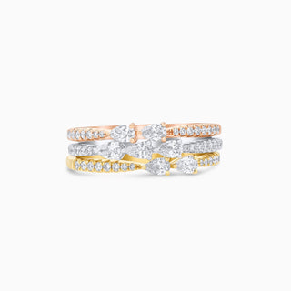 Seamless Spectrum Stacking Rings, Tri-Color Gold and Diamonds