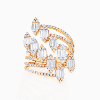The Deco Spheres ring with tri-color gold and diamonds