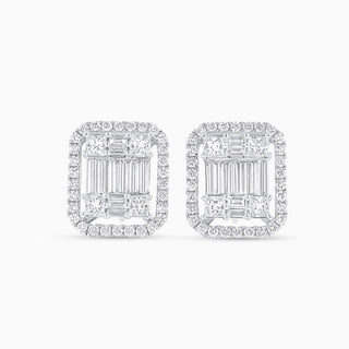 Deco Level Studs, White Gold and Diamonds