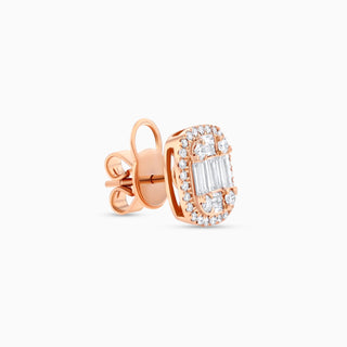 Deco One Studs, Rose Gold and Diamonds