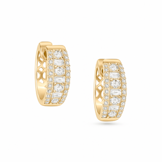 Deco Loop Earrings, 18K Yellow Gold and Diamonds