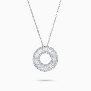 Deco Disc Necklace, White Gold and Diamonds