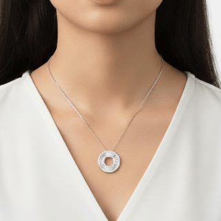 Deco Disc Necklace, White Gold and Diamonds