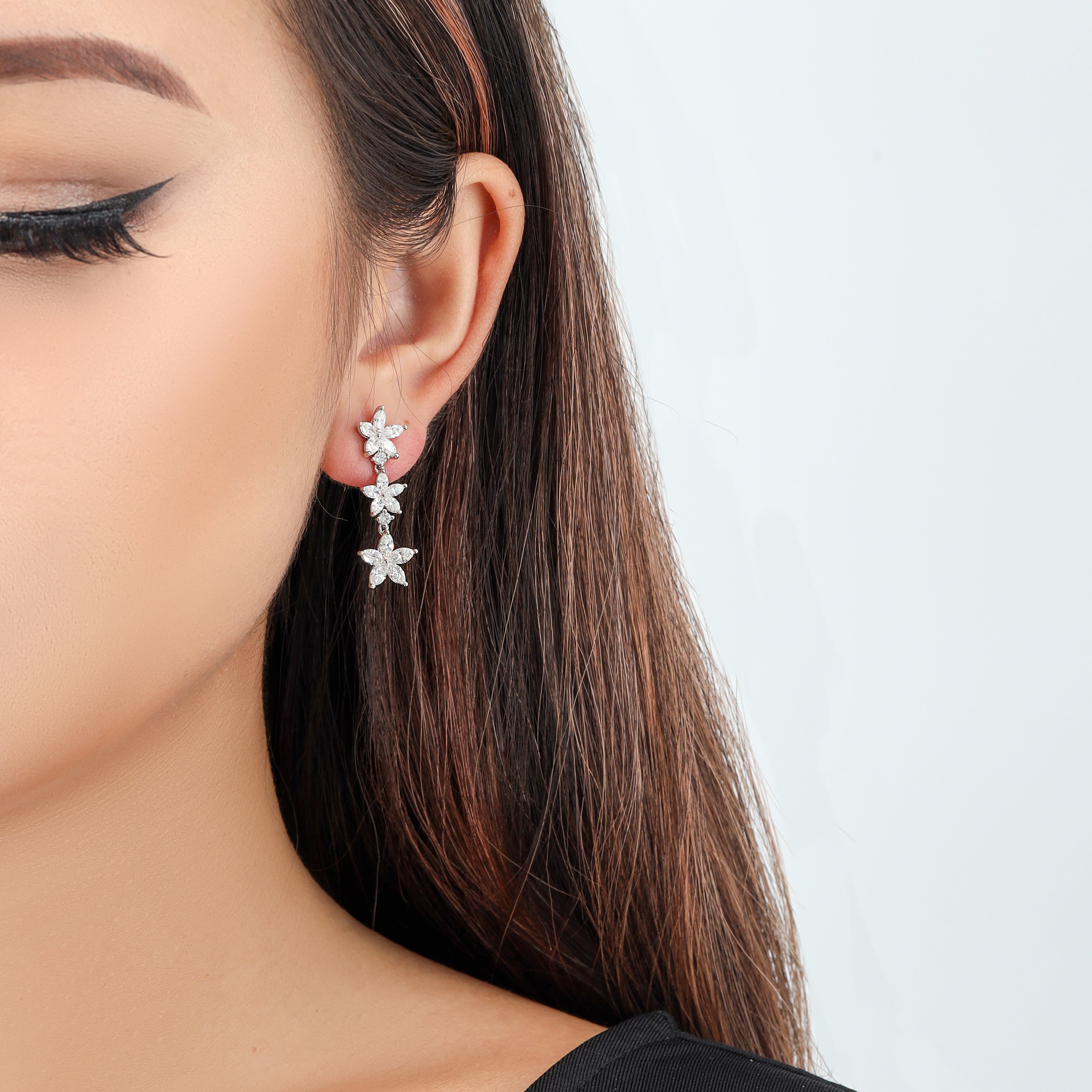 18kt rose gold Flora diamond drop earrings