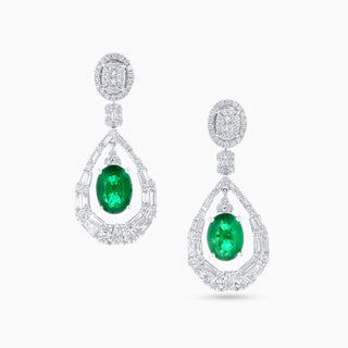 Gemma Nile Earrings, White Gold and Emeralds, Diamonds