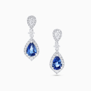 Gemma Sonata Drop Earrings, White Gold and Blue Sapphire, Diamonds