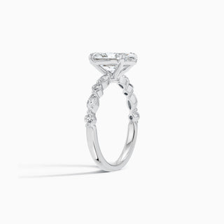 Marquise & Round Side Stone Setting Oval-Cut Engagement Ring in 18K White Gold