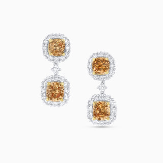 Seamless Cognac Drop Earrings, White Gold and Diamonds