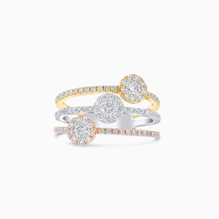 Seamless Spectra Stacking Rings, Tri-Color Gold and Diamonds