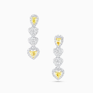 Starlight Floating Hearts Earrings, White Gold and Yellow, White Diamonds