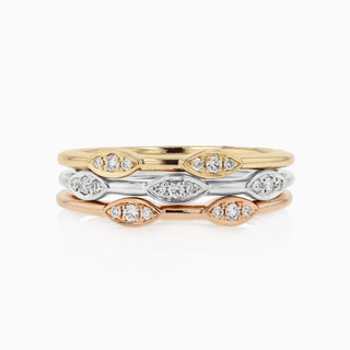 Seamless Marquis Stacking Rings, Tri-Color Gold and Diamonds
