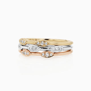 Seamless Marquis Stacking Rings, Tri-Color Gold and Diamonds
