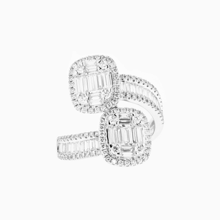 Deco Duo Motif Ring, White Gold and Diamonds