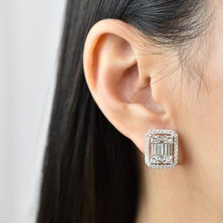 Deco Level Studs, White Gold and Diamonds