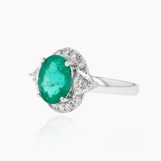 Gemma Oval Emeria Ring, 18K White Gold and Emerald, Diamonds