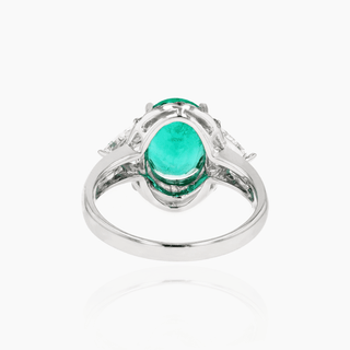 Gemma Oval Emeria Ring, 18K White Gold and Emerald, Diamonds
