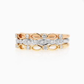 Seamless Space Stacking Rings, Tri-Color Gold and Diamonds