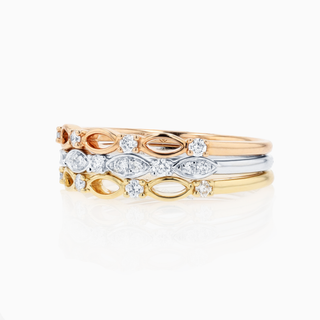 Seamless Space Stacking Rings, Tri-Color Gold and Diamonds