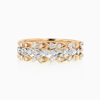 Seamless Sequin Stacking Rings, Tri-Color Gold and Diamonds