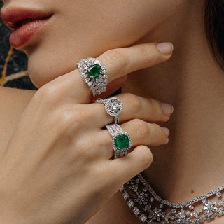 Gemma Emerald Ring, White Gold and Diamonds