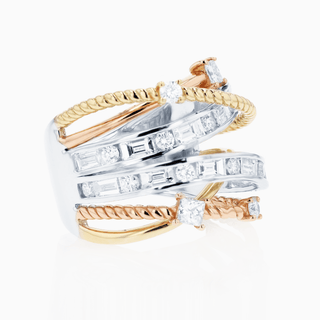 Cosmic Time Ring, Tri Color Gold and Diamonds
