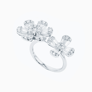 Flora 2-Flower Ring, White Gold and Diamonds