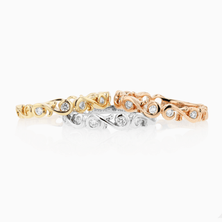 Seamless Script Stacking Rings, Tri-Color Gold and Diamonds