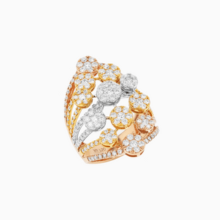 Cosmic Bubbles Ring, Tri-Color Gold and Diamonds