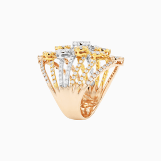 Cosmic Bubbles Ring, Tri-Color Gold and Diamonds